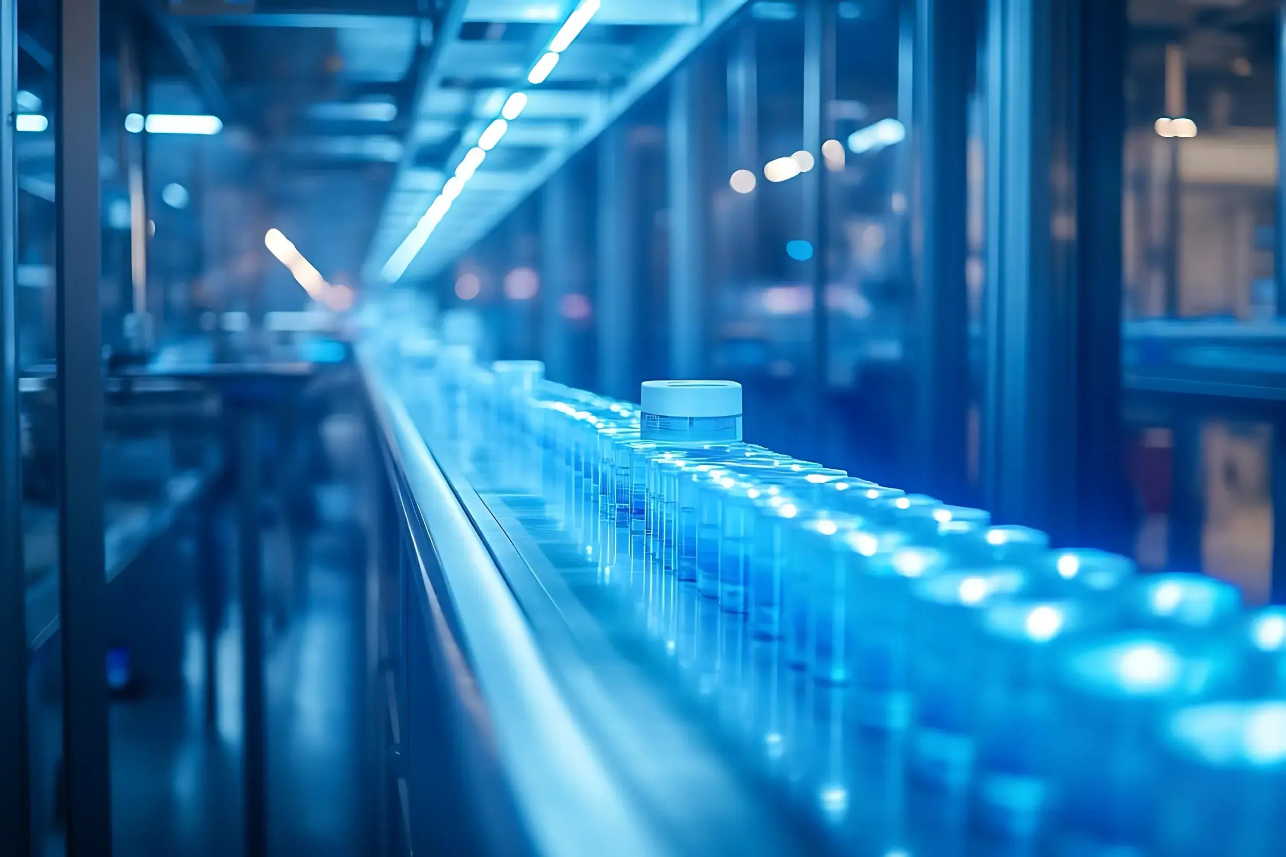 industrial-production-line-with-blue-liquid-filled-bottles-photo